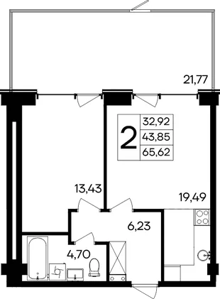 Планировка 2-комн. квартира, 65.62 м² Курортный кластер «САГА»