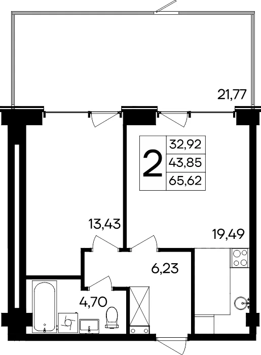 Планировка 2-комн. квартира, 65.62 м² Курортный кластер «САГА»