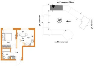 Планировка 1-комн. квартира, 33.36 м² ЖК «Страна.Парковая»