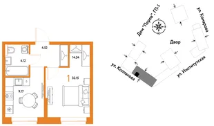 Планировка 1-комн. квартира, 32.15 м² ЖК «Страна.Парковая»