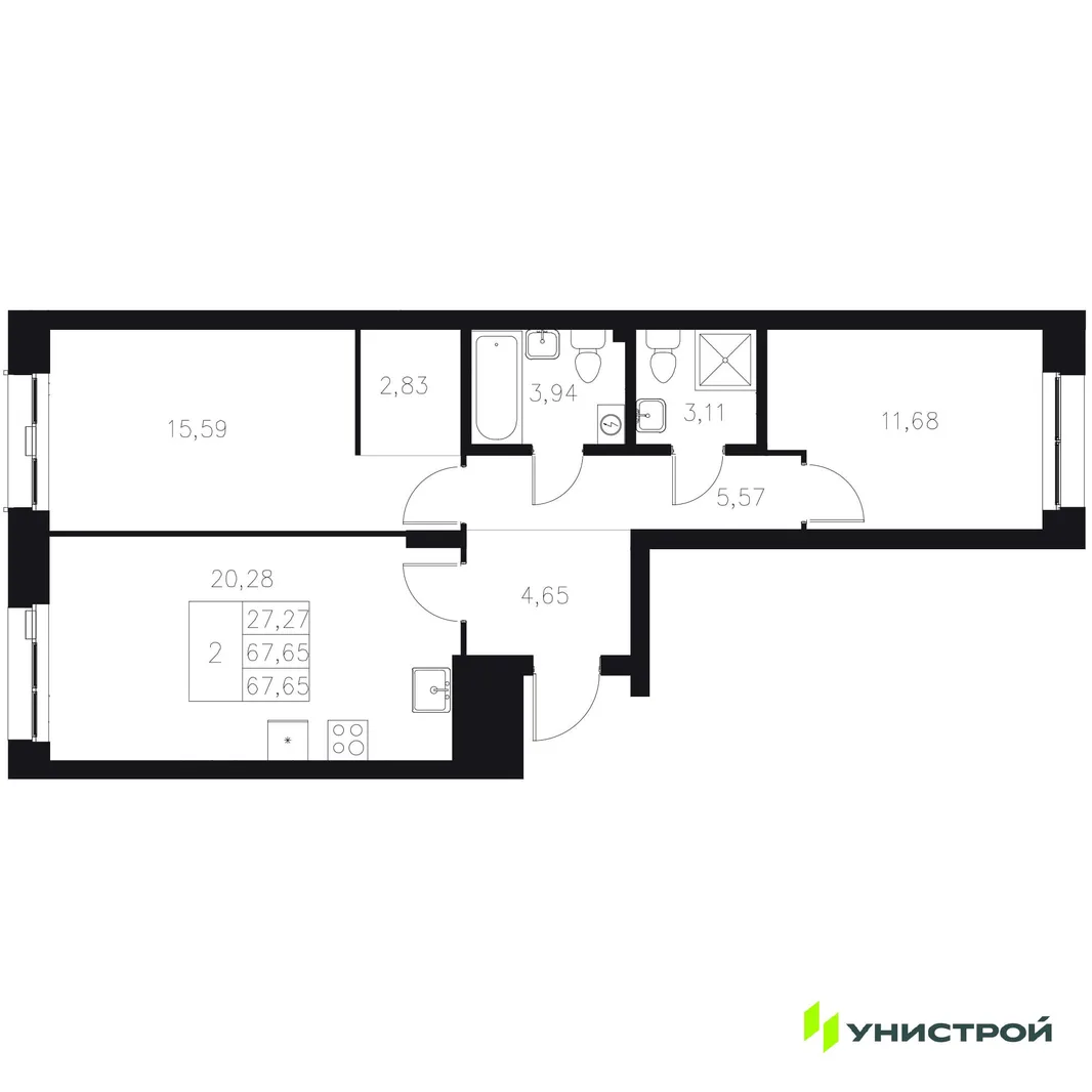 Планировка 2-комн. квартира, 67.65 м² ЖК «Statum»
