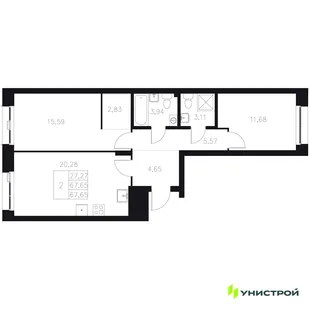 Планировка 2-комн. квартира, 67.65 м² ЖК «Statum»