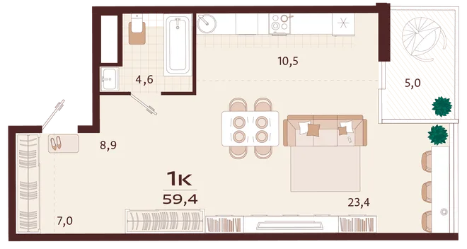 Планировка 1-комн. квартира, 59.4 м² ЖК «Роялта» Планировка 1-комн. квартира, 59.4 м² ЖК «Роялта»
