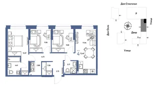 Планировка 4-комн. квартира, 72.49 м² ЖК «Европейский берег 2.0»