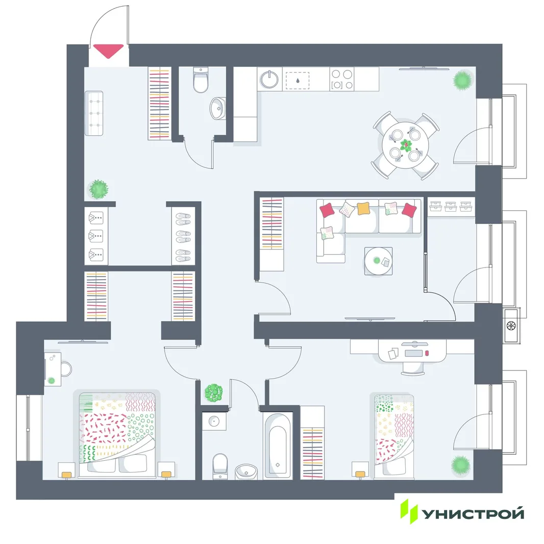 Планировка 3-комн. квартира, 95.49 м² ЖК «Весна-2»