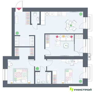 Планировка 3-комн. квартира, 95.49 м² ЖК «Весна-2»