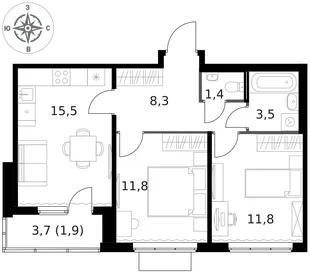 Квартира 2-комн. квартира, 54.2 м² ЖК «1-й Ясеневский» Фото 1 Квартира 2-комн. квартира, 54.2 м² ЖК «1-й Ясеневский» Фото 1