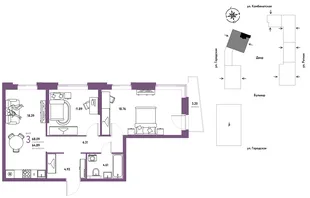 Планировка 3-комн. квартира, 68.09 м² ЖК «Уральский сад»