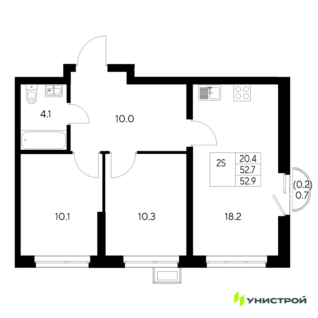 Планировка 2-комн. квартира, 52.9 м² ЖК «Стадиум»