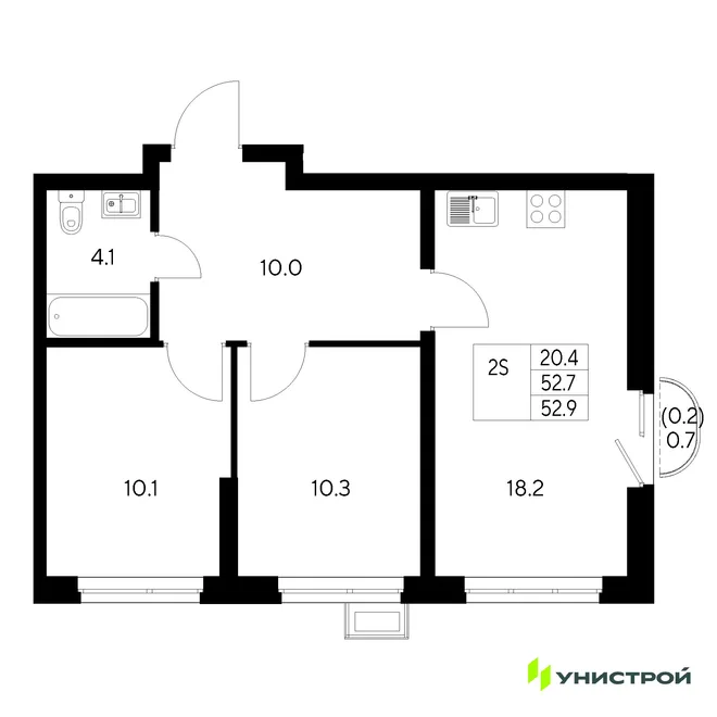 Планировка 2-комн. квартира, 52.9 м² ЖК «Стадиум» Планировка 2-комн. квартира, 52.9 м² ЖК «Стадиум»