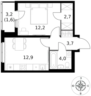 Квартира 1-комн. квартира, 37.1 м² ЖК «1-й Ясеневский» Фото 1