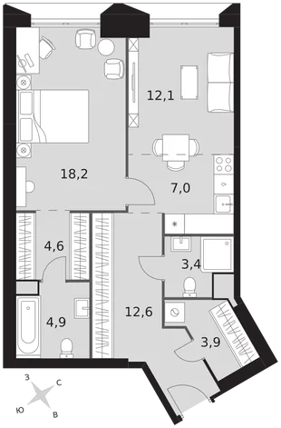 Квартира 2-комн. квартира, 66.7 м² ЖК «Архитектор» Фото 1 Квартира 2-комн. квартира, 66.7 м² ЖК «Архитектор» Фото 1