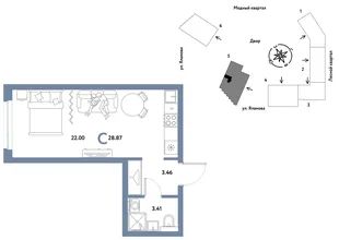 Планировка Студия, 28.87 м² ЖК «Сибирский сад»