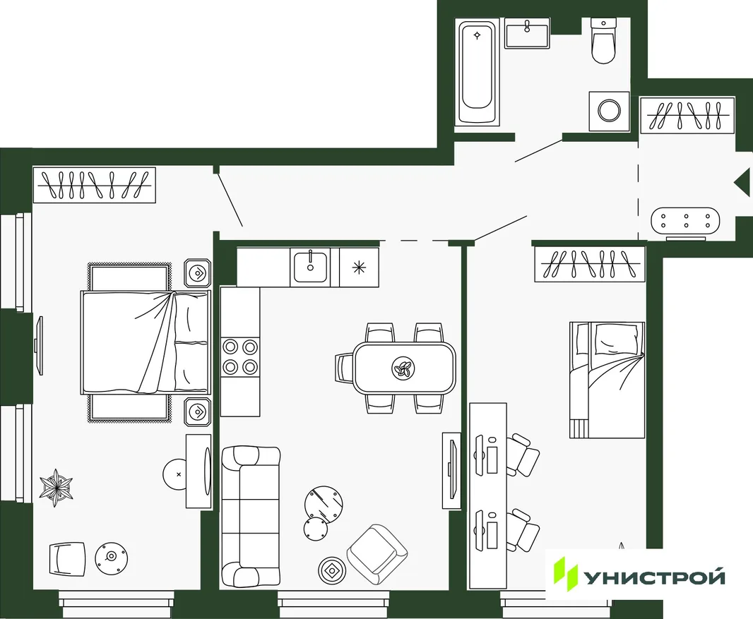 Планировка 2-комн. квартира, 71.3 м² ЖК «Парковый квартал 2.0»