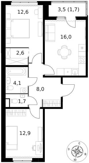 Квартира 2-комн. квартира, 59.6 м² ЖК «1-й Ясеневский» Фото 1 Квартира 2-комн. квартира, 59.6 м² ЖК «1-й Ясеневский» Фото 1