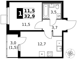 Квартира 1-комн. квартира, 33.5 м² ЖК «1-й Ясеневский» Фото 1 Квартира 1-комн. квартира, 33.5 м² ЖК «1-й Ясеневский» Фото 1