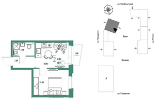 Планировка 2-комн. квартира, 31.93 м² ЖК «Уральский сад»