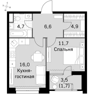 Квартира 1-комн. квартира, 43.5 м² ЖК «Sky Garden» Фото 1 Квартира 1-комн. квартира, 43.5 м² ЖК «Sky Garden» Фото 1