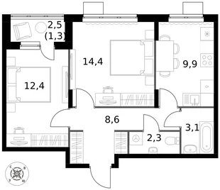 Квартира 2-комн. квартира, 52 м² ЖК «1-й Донской» Фото 1 Квартира 2-комн. квартира, 52 м² ЖК «1-й Донской» Фото 1
