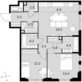 Квартира 3-комн. квартира, 74 м² ЖК «Sydney City» Фото 1 Квартира 3-комн. квартира, 74 м² ЖК «Sydney City» Фото 1