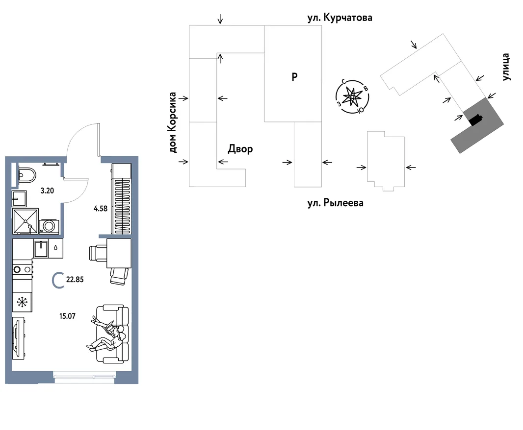 Планировка Студия, 23.03 м² ЖК «Остров-сад»