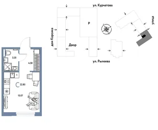 Планировка Студия, 23.03 м² ЖК «Остров-сад»