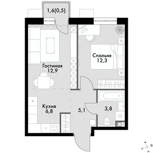 Квартира 2-комн. квартира, 41.4 м² ЖК «Флагман» Фото 1 Квартира 2-комн. квартира, 41.4 м² ЖК «Флагман» Фото 1