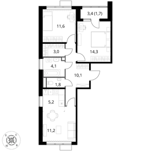 Квартира 3-комн. квартира, 63 м² ЖК «1-й Шереметьевский» Фото 1 Квартира 3-комн. квартира, 63 м² ЖК «1-й Шереметьевский» Фото 1