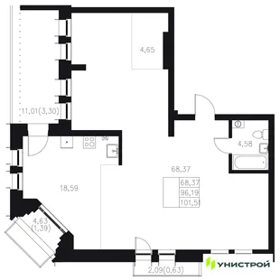 Планировка 1-комн. квартира, 101.51 м² ЖК «Statum»