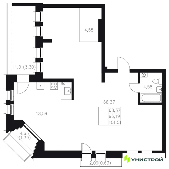 Планировка 1-комн. квартира, 101.51 м² ЖК «Statum» Планировка 1-комн. квартира, 101.51 м² ЖК «Statum»