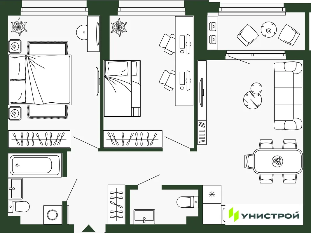 Планировка 2-комн. квартира, 59.4 м² ЖК «Парковый квартал 2.0»