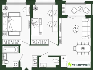 Планировка 2-комн. квартира, 59.4 м² ЖК «Парковый квартал 2.0»