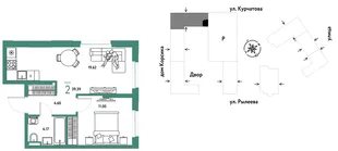 Планировка 2-комн. квартира, 39.39 м² ЖК «Остров-сад»