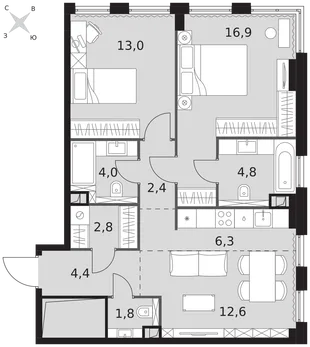 Квартира 2-комн. квартира, 69 м² ЖК «Sydney City» Фото 1
