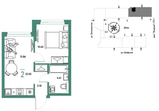 Планировка 2-комн. квартира, 32.05 м² ЖК «Страна.Энтузиастов»