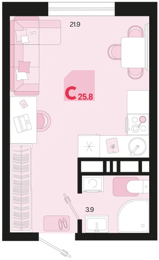 Планировка Студия, 25.8 м² ЖК «Первое место»