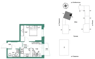 Планировка 2-комн. квартира, 31.56 м² ЖК «Уральский сад»