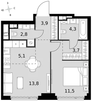 Квартира 2-комн. квартира, 45.1 м² ЖК «Sydney City» Фото 1 Квартира 2-комн. квартира, 45.1 м² ЖК «Sydney City» Фото 1