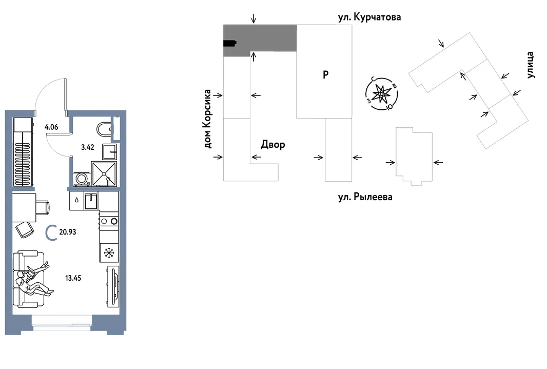 Планировка Студия, 20.93 м² ЖК «Остров-сад»