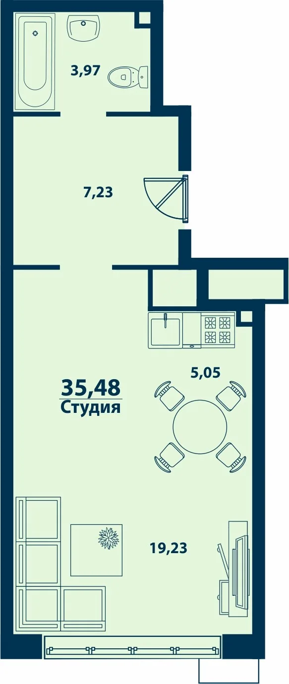 Планировка Студия, 35.48 м² ЖК «Город природы»