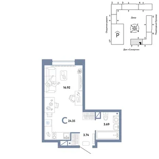 Планировка Студия, 24.35 м² ЖК «Юнион»