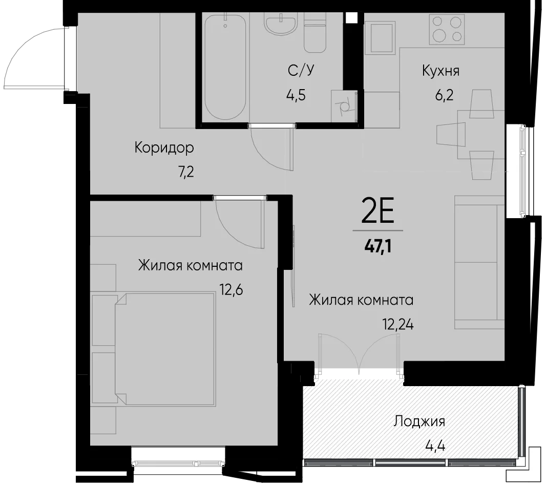 Планировка 2-комн. квартира, 47.1 м² ЖК «Васильевский остров»