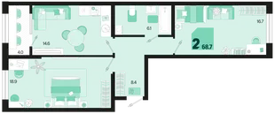 Планировка 2-комн. квартира, 68.7 м² ЖК «Первое место»