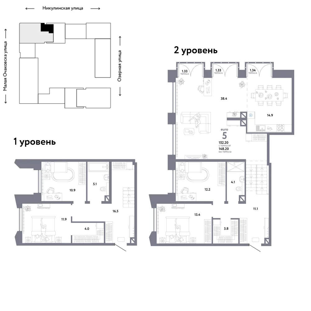Планировка 5-комн. квартира, 152.2 м² ЖК «Страна.Озёрная»