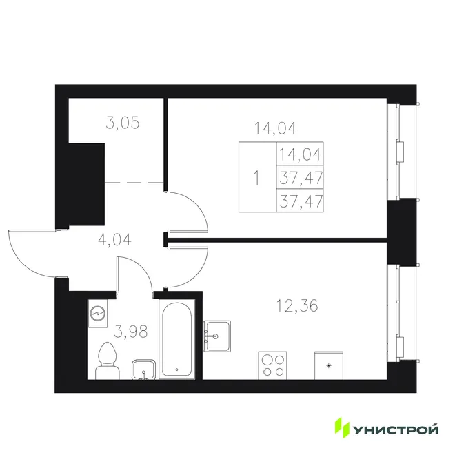 Планировка 1-комн. квартира, 37.47 м² ЖК «Statum» Планировка 1-комн. квартира, 37.47 м² ЖК «Statum»