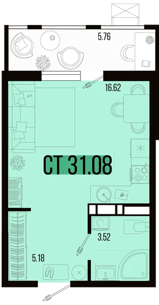 Планировка Студия, 28.2 м² ЖК «Цветной бульвар»