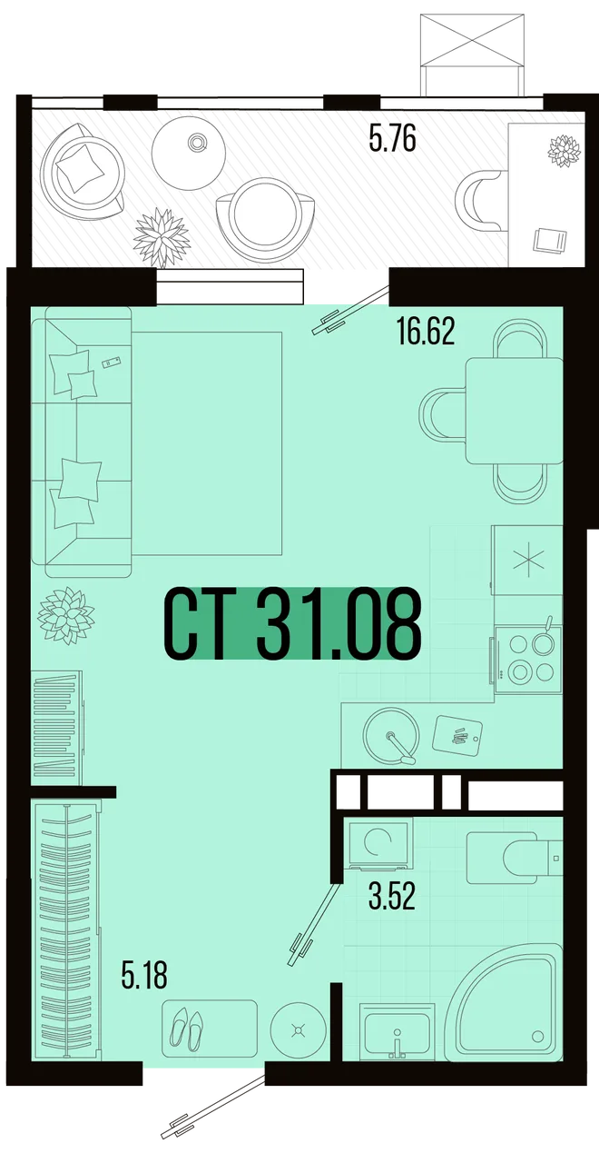 Планировка Студия, 28.65 м² ЖК «Цветной бульвар» Планировка Студия, 28.65 м² ЖК «Цветной бульвар»