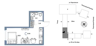 Планировка Студия, 24.56 м² ЖК «Сердце Сибири»