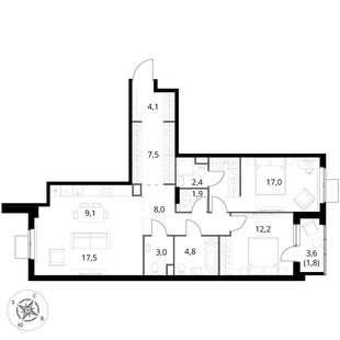 Квартира 3-комн. квартира, 89.3 м² ЖК «1-й Измайловский» Фото 1 Квартира 3-комн. квартира, 89.3 м² ЖК «1-й Измайловский» Фото 1