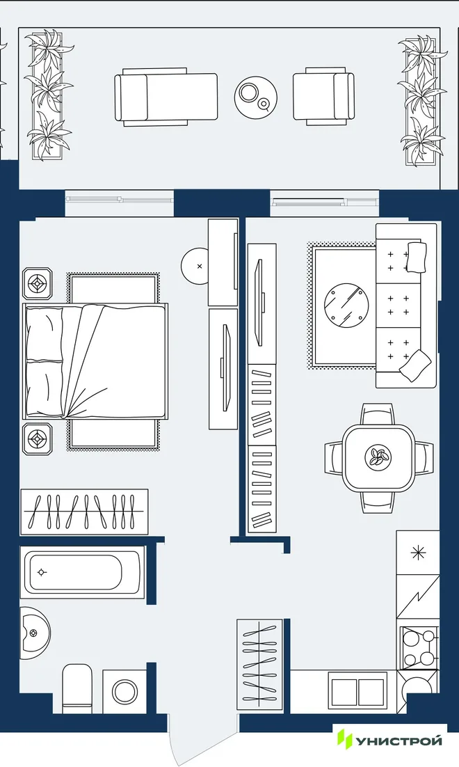 Планировка 1-комн. квартира, 41.53 м² ЖК «ГРАНД БЕРЕГ» Планировка 1-комн. квартира, 41.53 м² ЖК «ГРАНД БЕРЕГ»